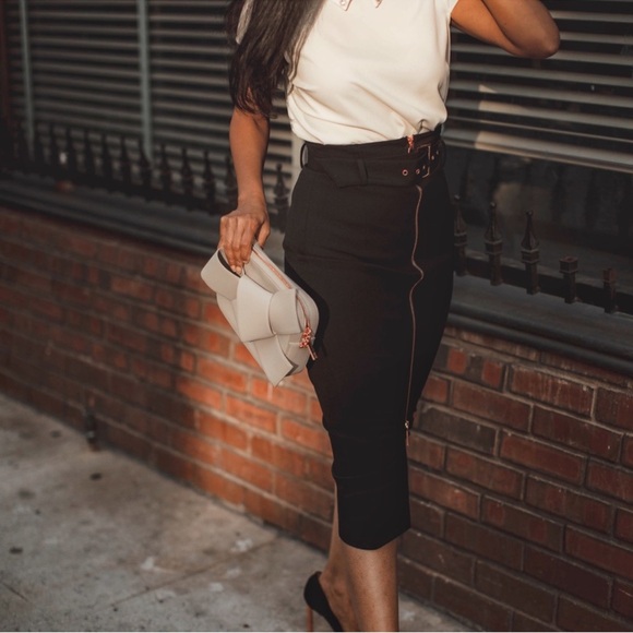 Ted Baker black pencil skirt with rose gold hardware - Picture 3 of 9